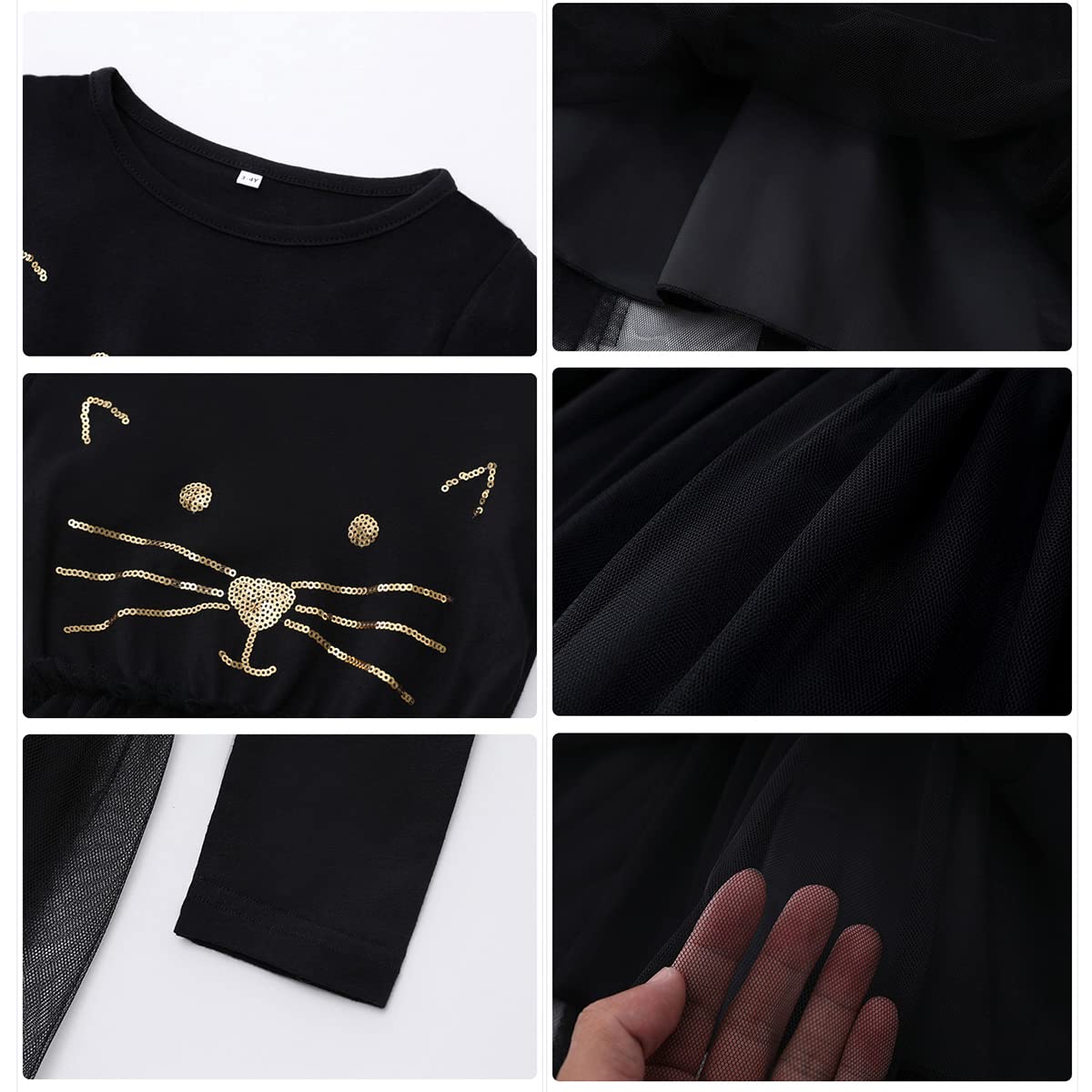IMEKIS Vestito di Natale per bambina, con renna, fiocco di neve, costume di Natale, principessa, in tulle, tutù, in cotone, a maniche lunghe, autunno, inverno, con fascia, Nero , 7-8 Anni