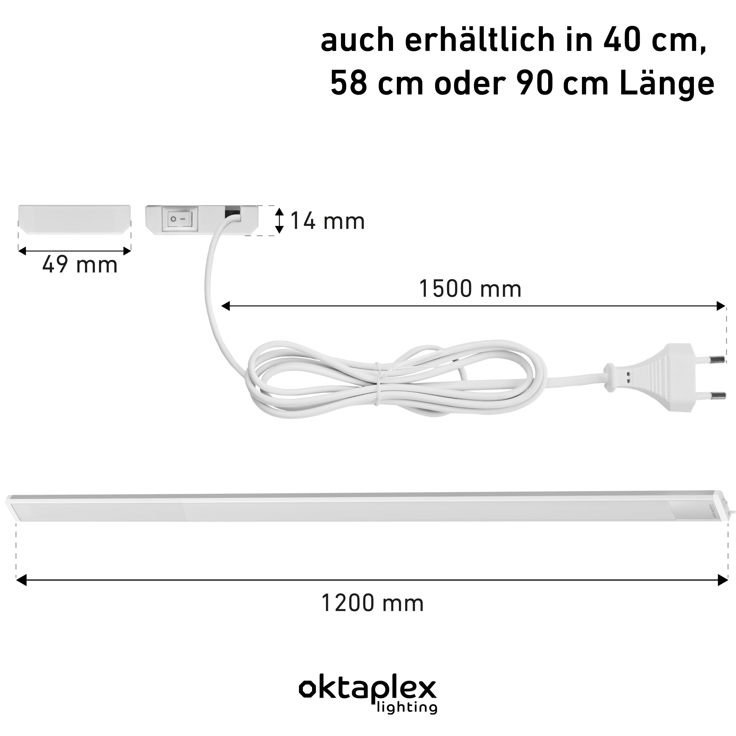 Oktaplex Riva LED luce per armadio inferiore piatta 1150lm bianco neutro 120 cm luce per armadio inferiore argento con interruttore illuminazione per armadio inferiore 15W 230V