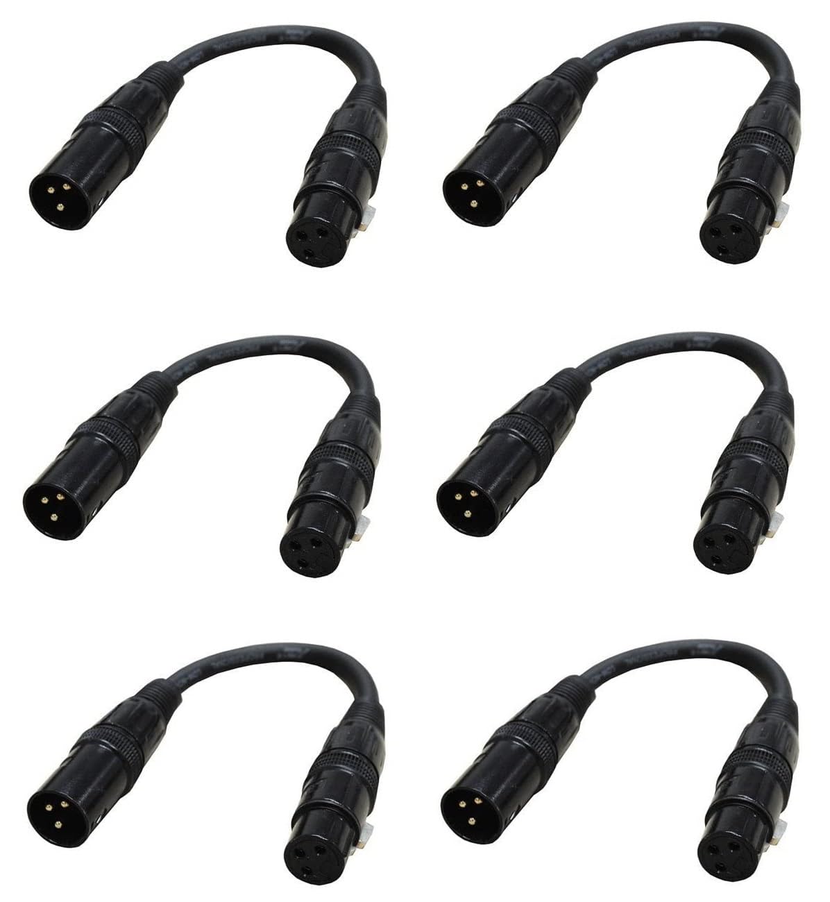 Audio2000'S E02100P6 sześciopak 15.2 cm XLR męski na XLR żeński mikrofon/naszywka/scena/nagrywanie/kable audio (6 kabli, 15 cali każdy)