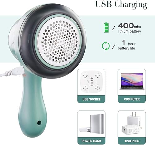 Miniatura 3 de Afeitadora de tela, removedor de pelusa recargable por USB, removedor de pelusa portátil para ropa, afeitadora de suéter con 2 cuchillas de repuesto