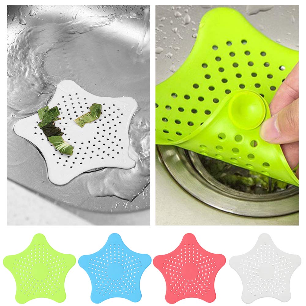 Silicone Drain Hair Catcher YILEGOU 4 Pcs Shower Sink Strainer Drain Cover Hair Trap, Filter for Kitchen Bathroom White/Green/Red/Blue