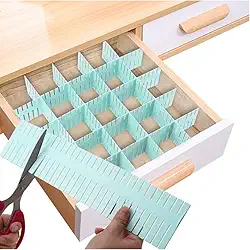 Tiras Organizadoras Ajustáveis para Gavetas – Divisórias de Gaveta Multiuso | Kit com 4 Peças – Organizador de Roupas Íntimas Meias Acessórios Roupas de Bebe | Quarto | Cozinha | Escritório | Banheiro