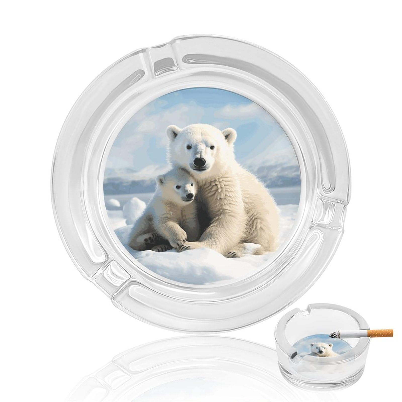 Cute Polar Bear Ashtray Cigar Cigarette Rest Glass Outdoor Cigar Ashtrays with 3 Grooves Travel Cigar Ashtrays Fancy Cute Cool Ash Tray for Smokers Tabletop