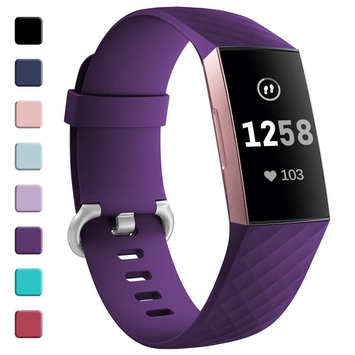 GEAK Strap Compatible for Fitbit Charge 3/4, Adjustable Classic Replacement Wristband, Activity Tracker for Women Men, Large Grey