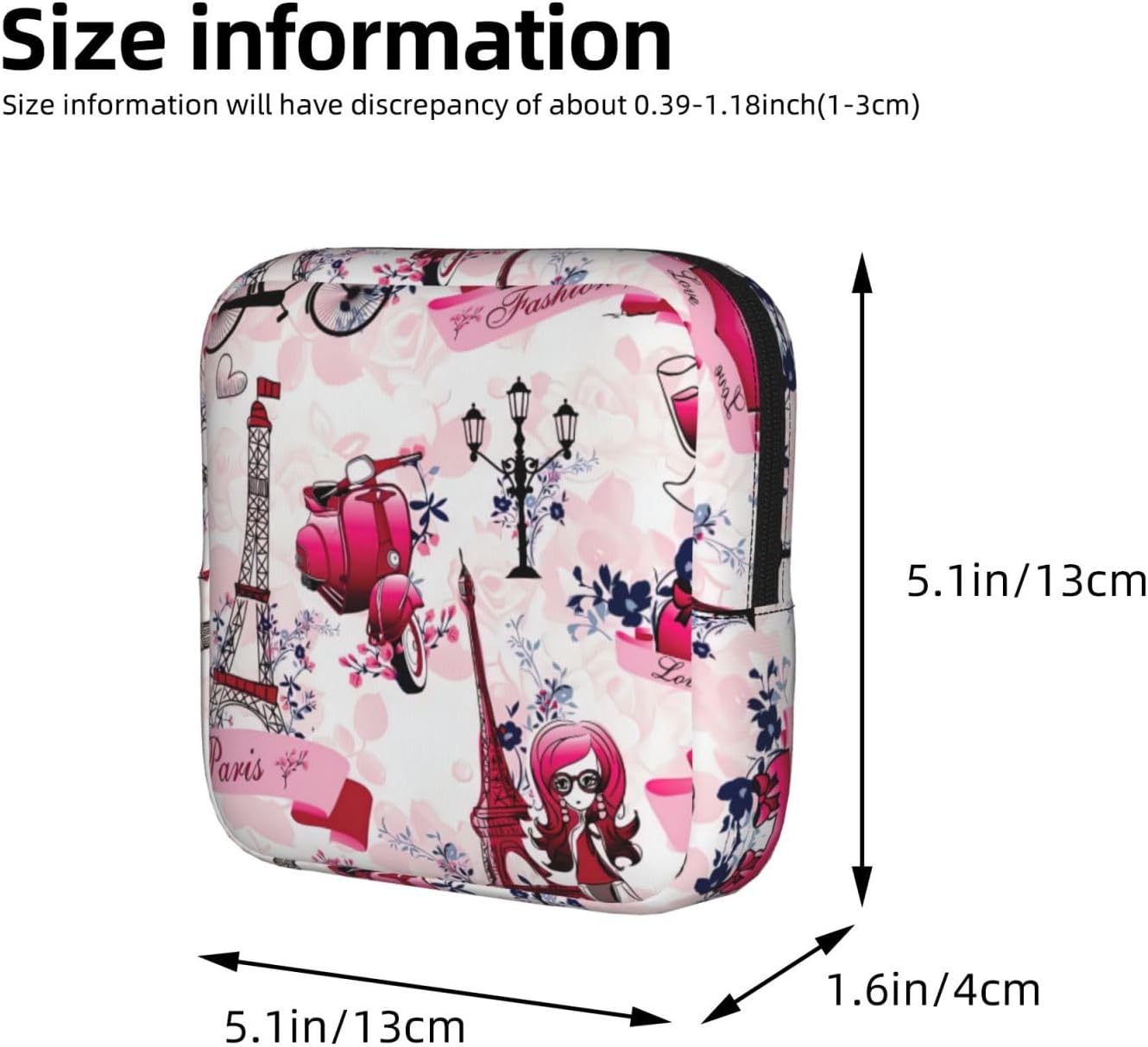 Paris Eiffel Tower France Print Women Period Bag Sanitary Pouch Portable Pad Pouch Tampon Holder Small Zipper Pouch Storage Bag