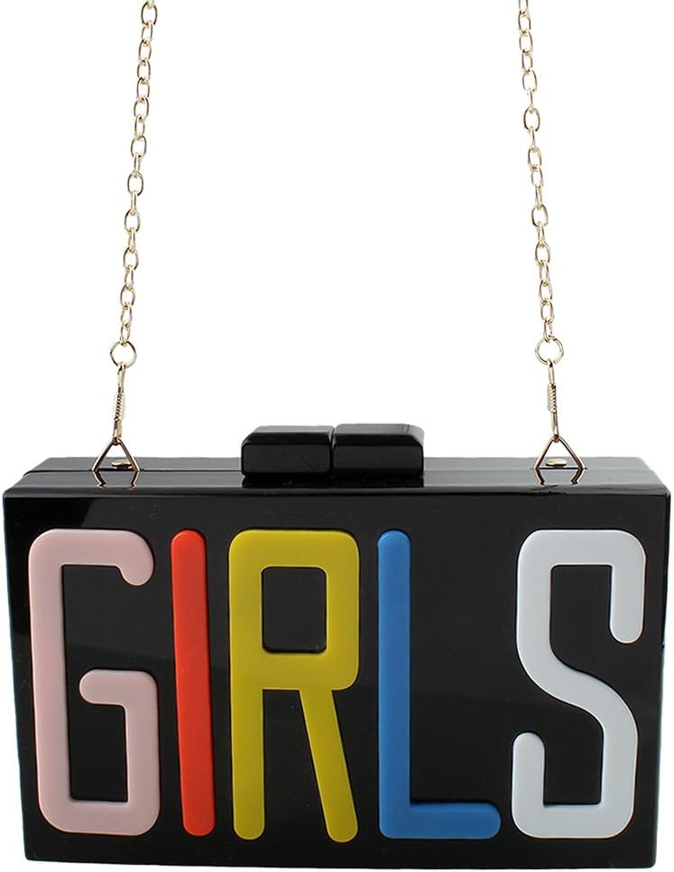 Acrylic Clutch Purse Women Black Evening Bag, GIRLS Shoulder Handbag With Removable Chain, Black
