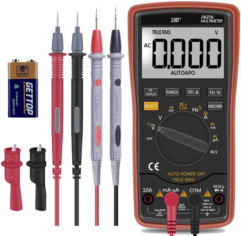 Auto Manual Ranging Digital Multimeter,TRMS 6000 with Battery Alligator Clips Test Leads AC/DC Volt Current Resistance Multitester with Capacitance and Temperature Measurement