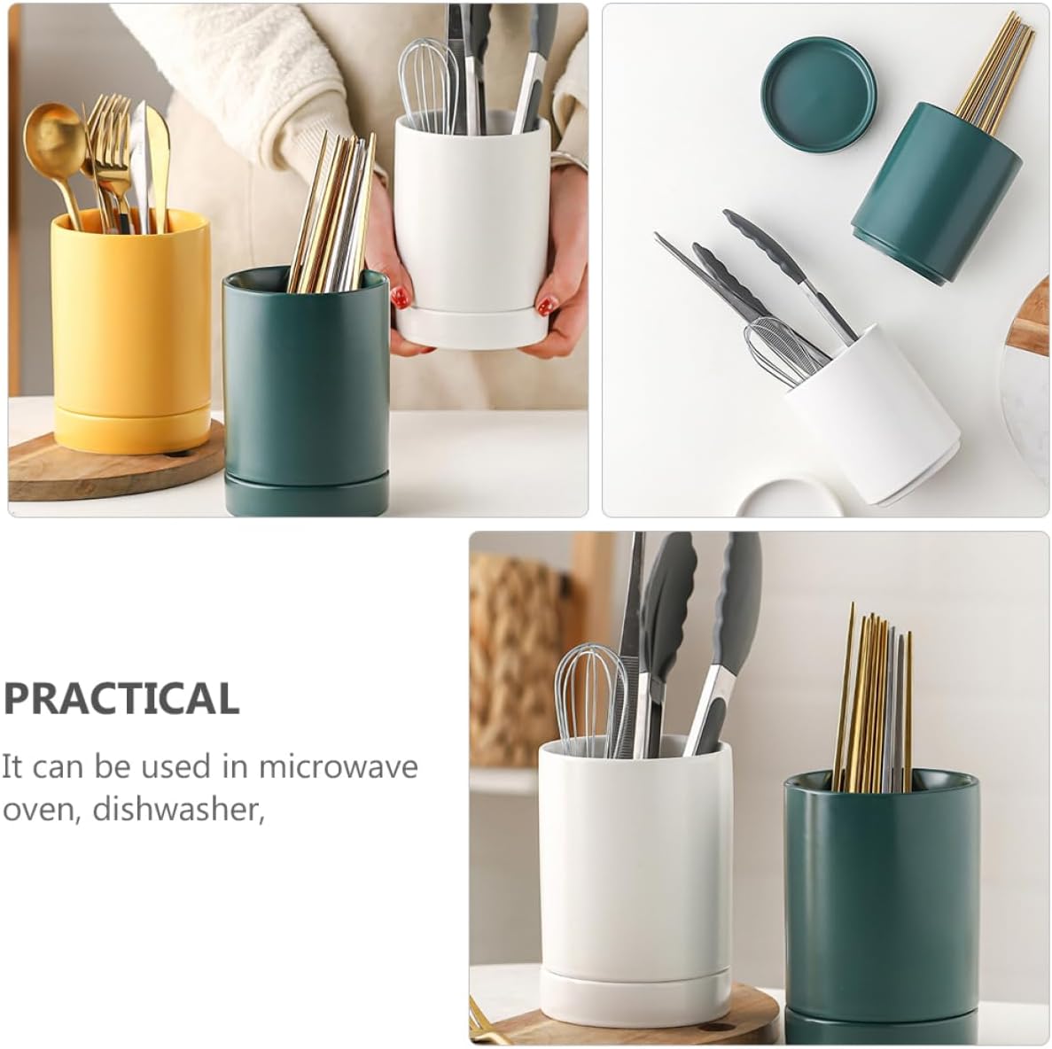 GLEAVI Ceramic Chopstick Holder with Base Multi-functional Utensil Organizer for Kitchen Drainage Tray Included for Home Cooking and Dining