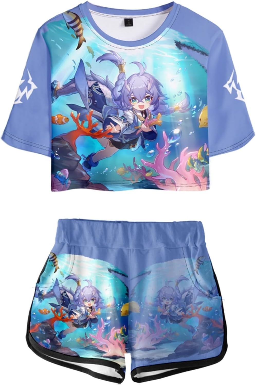AMOMA Women Girls Cosplay Game Honkai Star Rail Crop Top T-shirt and Shorts Tracksuit 2 Pieces Sets Outfits