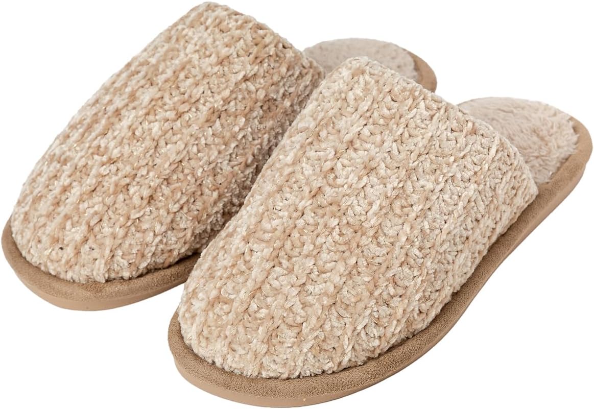 Ultra Soft Plush Women's Knit Slippers Warm Non-Slip Indoors And Outdoor House Shoes