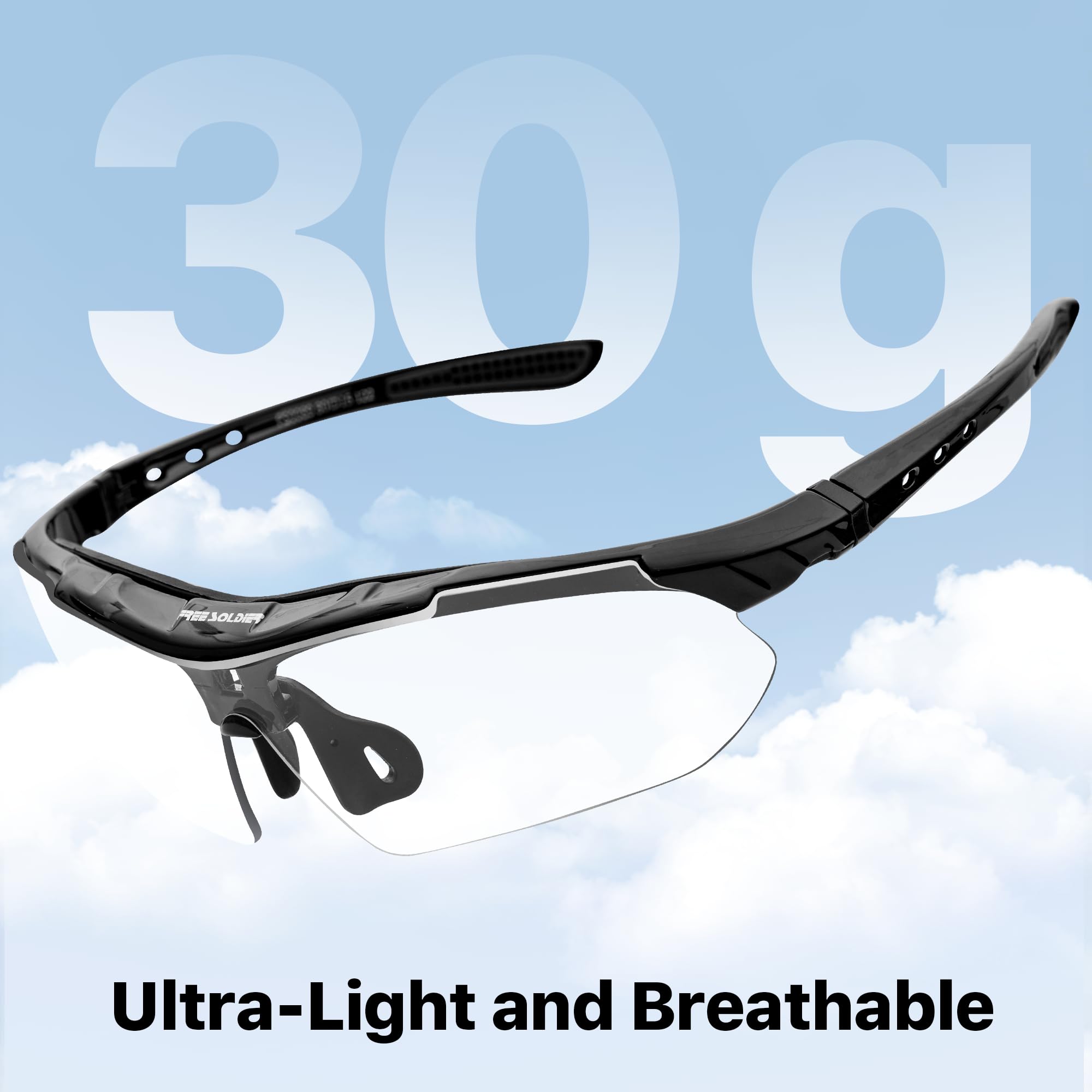 FREE SOLDIER Fotochromatyczne okulary rowerowe, uniseks, sportowe okulary przeciwsłoneczne z ochroną UV400, przezroczyste szkła do jazdy na rowerze, jazdy na rowerze, MTB