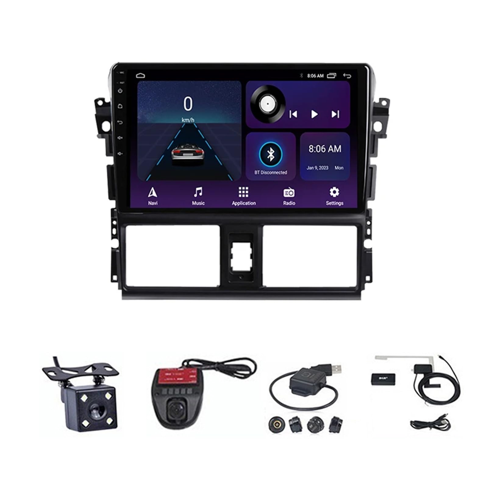 Autoradio Android 12 pour Toyota Yaris Vios 2014 2015 2016 avec Bluetooth et écran tactile 9 pouces