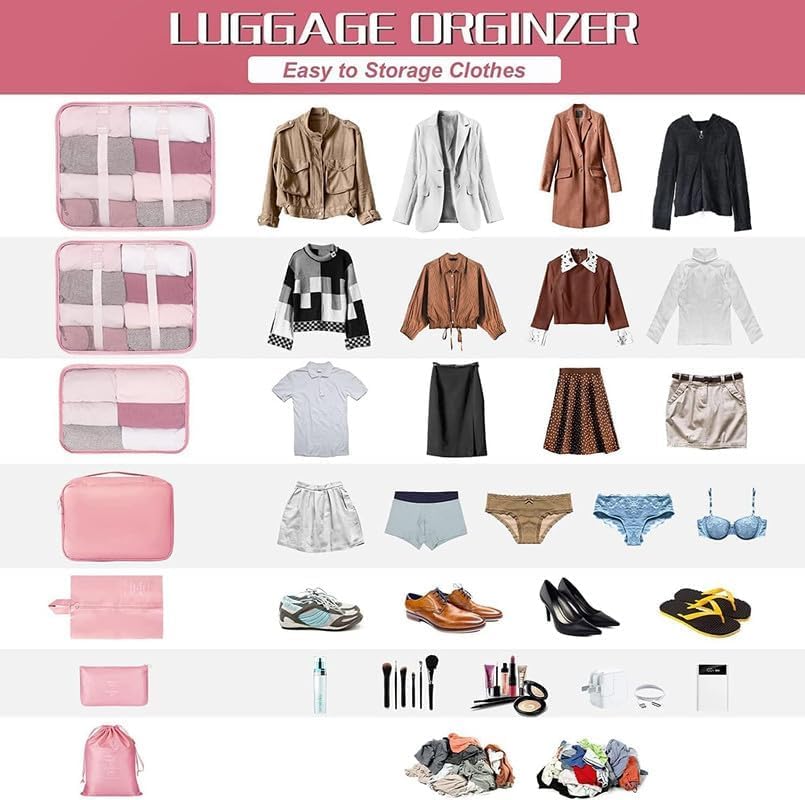 Image of 7pcs Set Travel Organizer Packing Cubes Lightweight Travel Luggage Organizers with Laundry Bag or Toiletry Bag Laundry Organiser. (BEIGE)