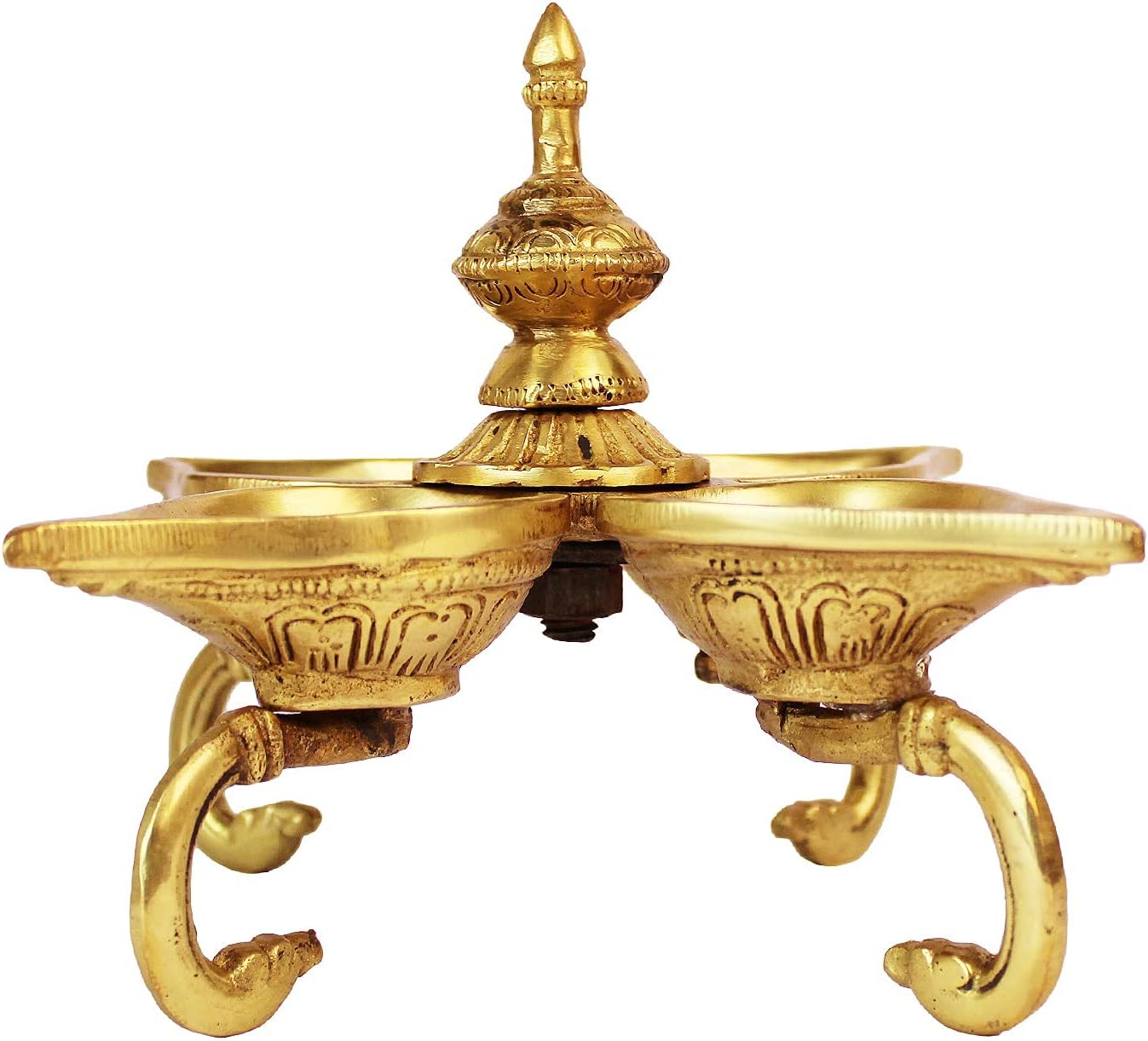 Kartique Brass Multi Diya Design with Base for Home Decor Oil Lamp Deepam for Home Temple Aarti Height 6 Inch Gold Color Size Small