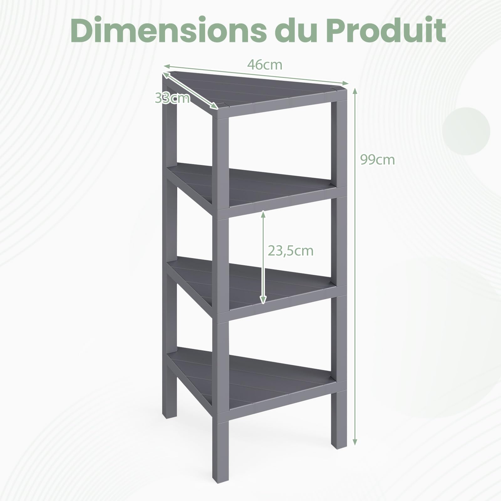 COSTWAY Étagère d'angle, Bibliothèque d'angle à 4 Niveaux avec Étagères Ouvertes à Lattes, Meuble de Rangement Moderne pour Bureau, Salon, Cuisine, Salle de Bain (Gris)