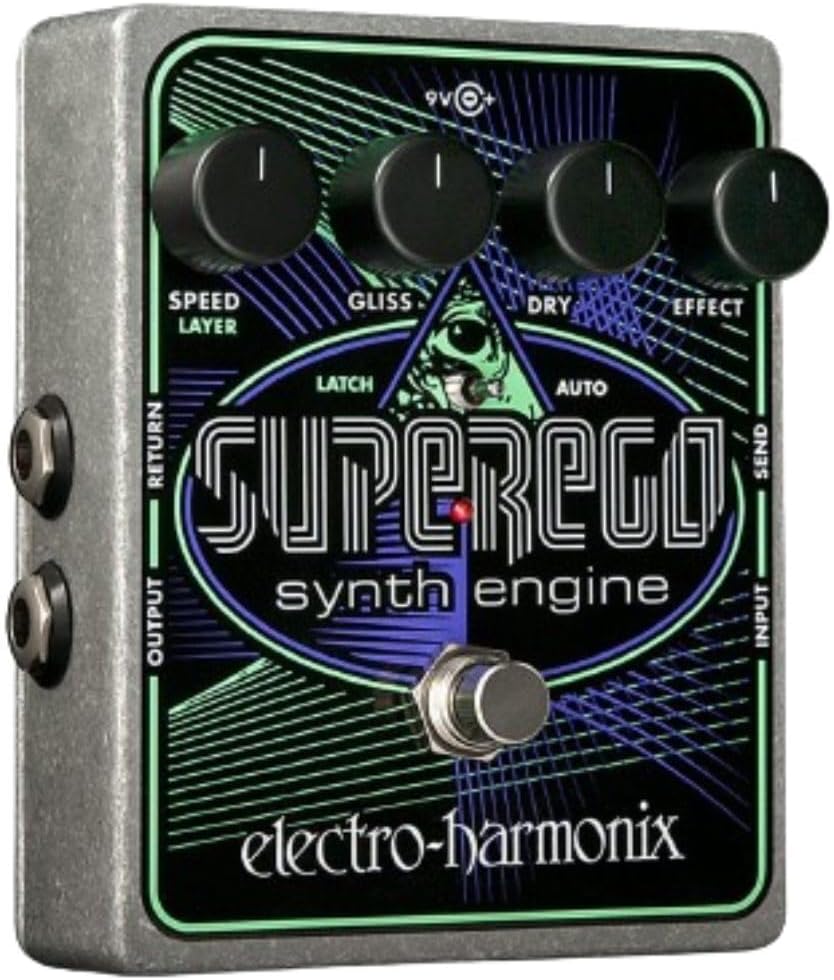 Electro Harmonix Superego Synth Engine pedal, front view with knobs and footswitch