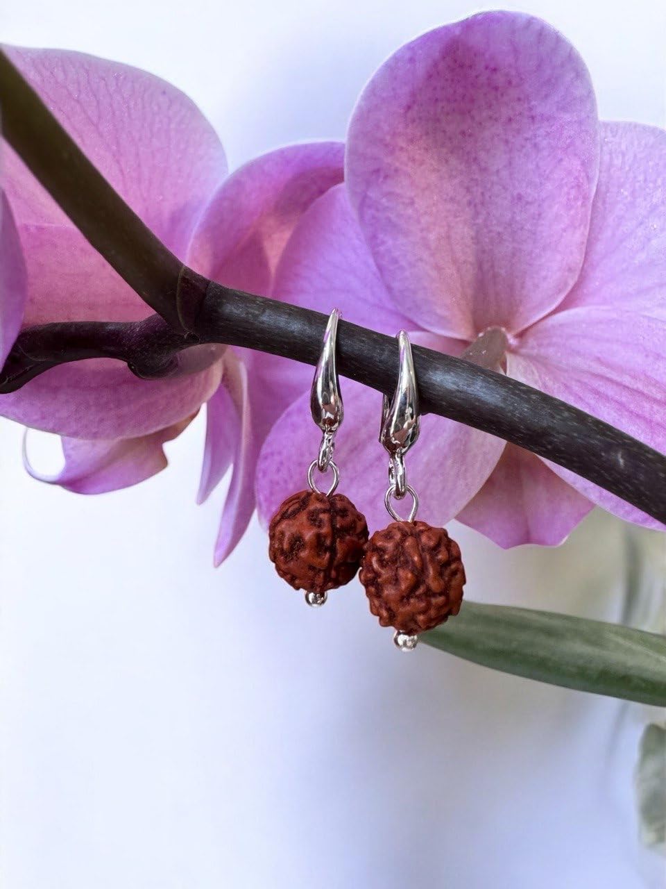 Rudraksha Earrings Silver HANDMADE with Small Real 5 Mukhi Bead, Healing Jewelry, Hindu Shiva Shakti Symbol, Kundalini Yoga, Spiritual Vedic Gift for Women