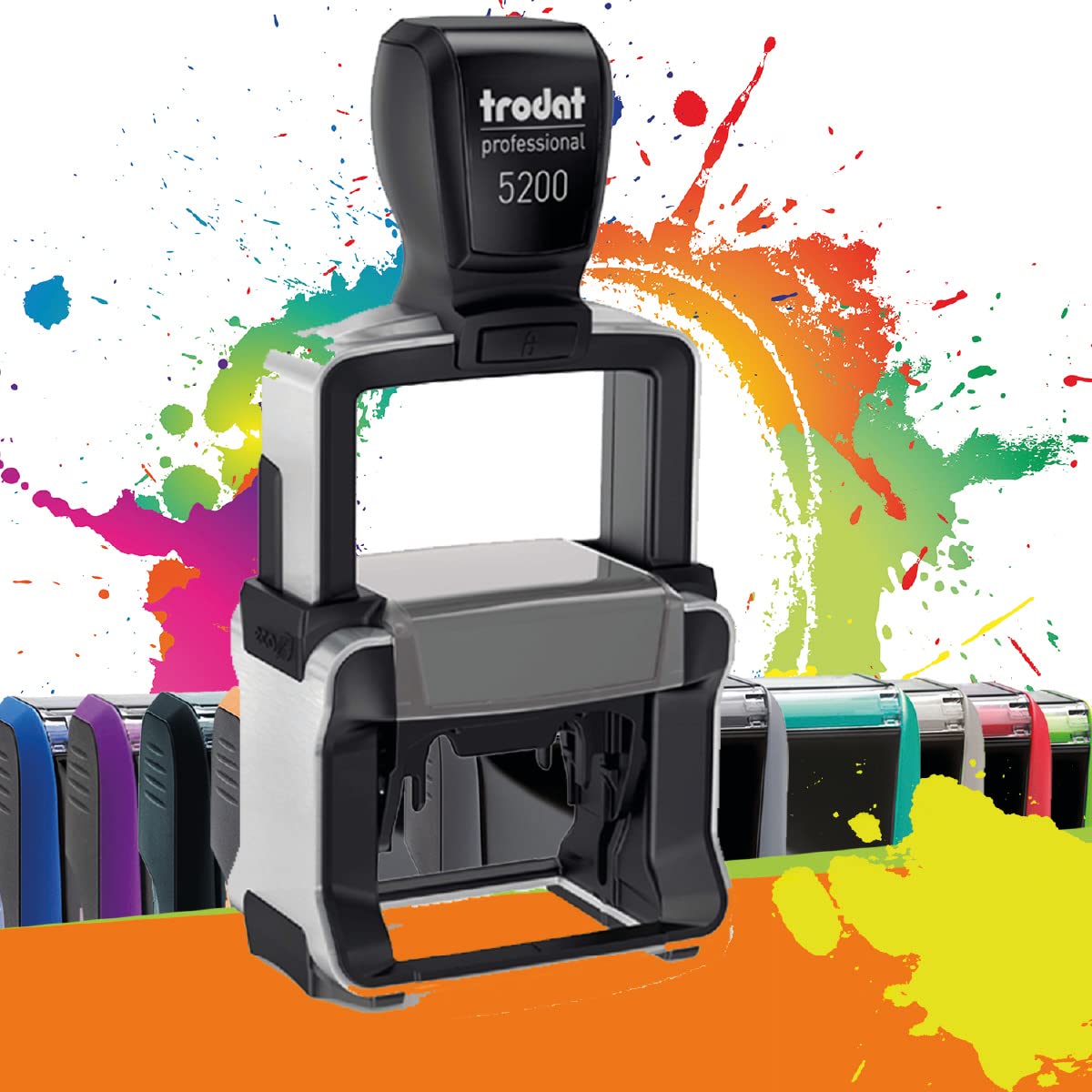 Trodat Metal Line 5200 - Professional Self-Inking Stamp with 5 Customizable Lines – Text Plate 41 X 24 mm Included