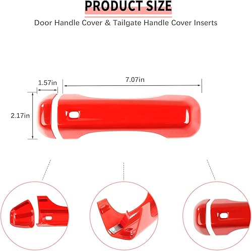 Miniatura 4 de Cubierta de manija de puerta y cubierta de manija del portón trasero, accesorios exteriores para Jeep Wrangler JL JLU 2018-2025 24 puertas (rojo)