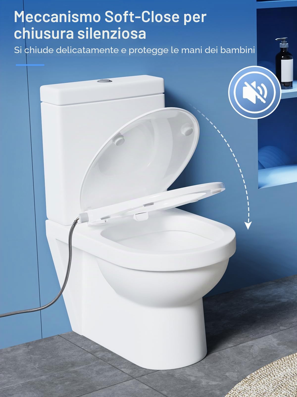 YEAUPE PRO Tavoletta WC a Forma di O con Bidet, Tavoletta WC universale Bidet, non elettrico, pressione regolabile, Soft Close Toilet Seat, Sedile WC morbido chiuso combinato bidet wc, 42.7 * 37CM