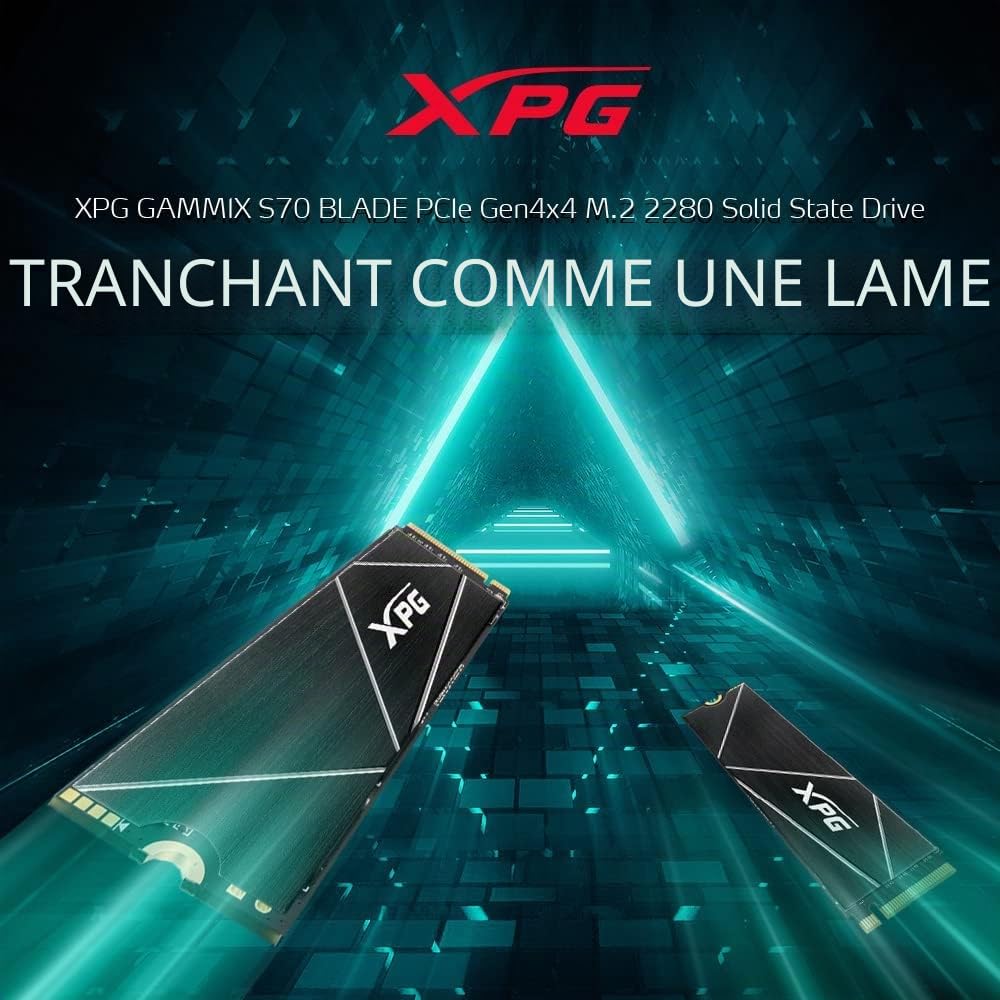 ADATA XPG GAMMIX S70 Blade 1 to PCIe Gen4x4 M.2 2280 SSD Noir-Distributeur de Chaleur- Traitement Graphique 3D et Jeux Haut de Gamme