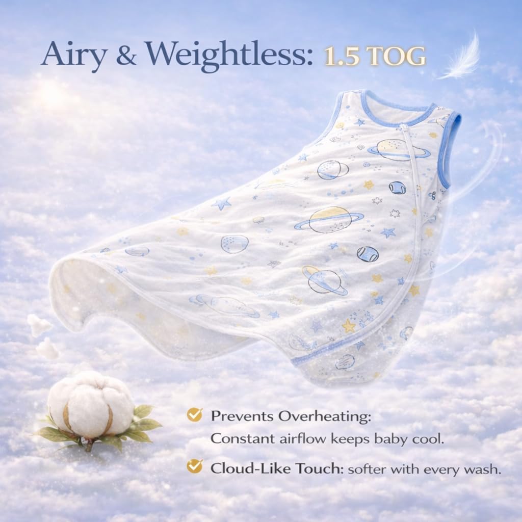 Baby Sleep Sack 1.5 TOG, Wearable Blanket with 2-Way Zipper Infants & Toddlers