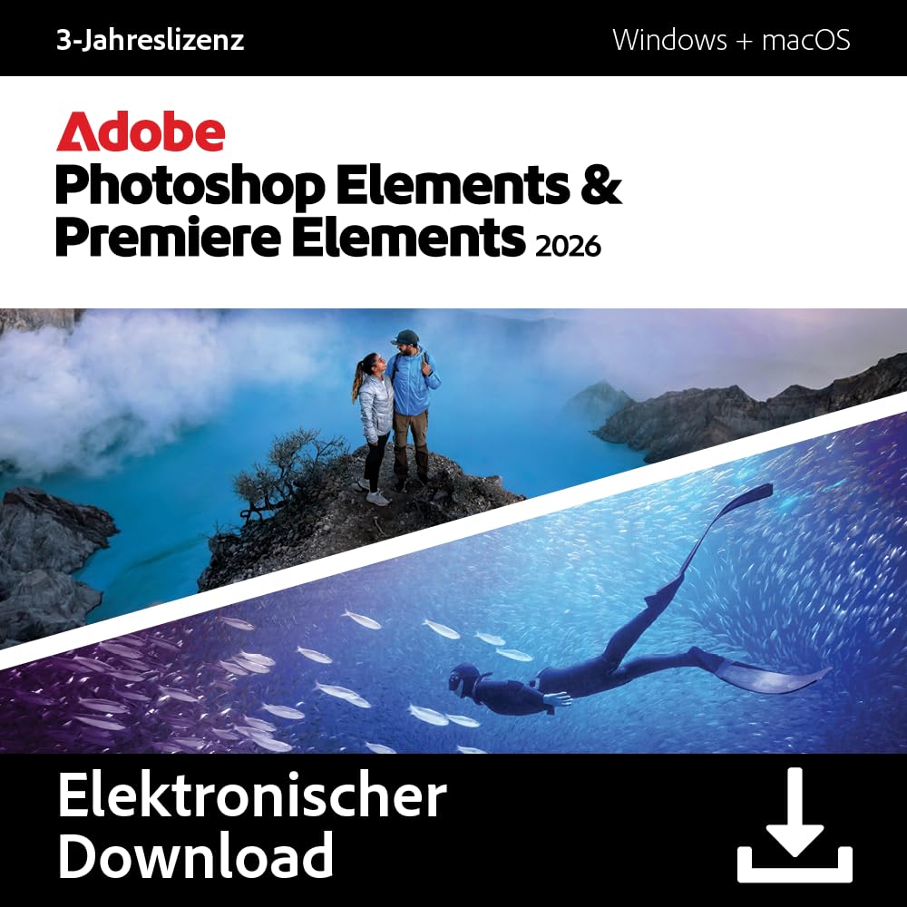 Adobe Photoshop Elements 2026 & Premiere Elements 2026 | 3-Jahreslizenz | 1 Gerät│1 Benutzer│PC/Mac│ Download