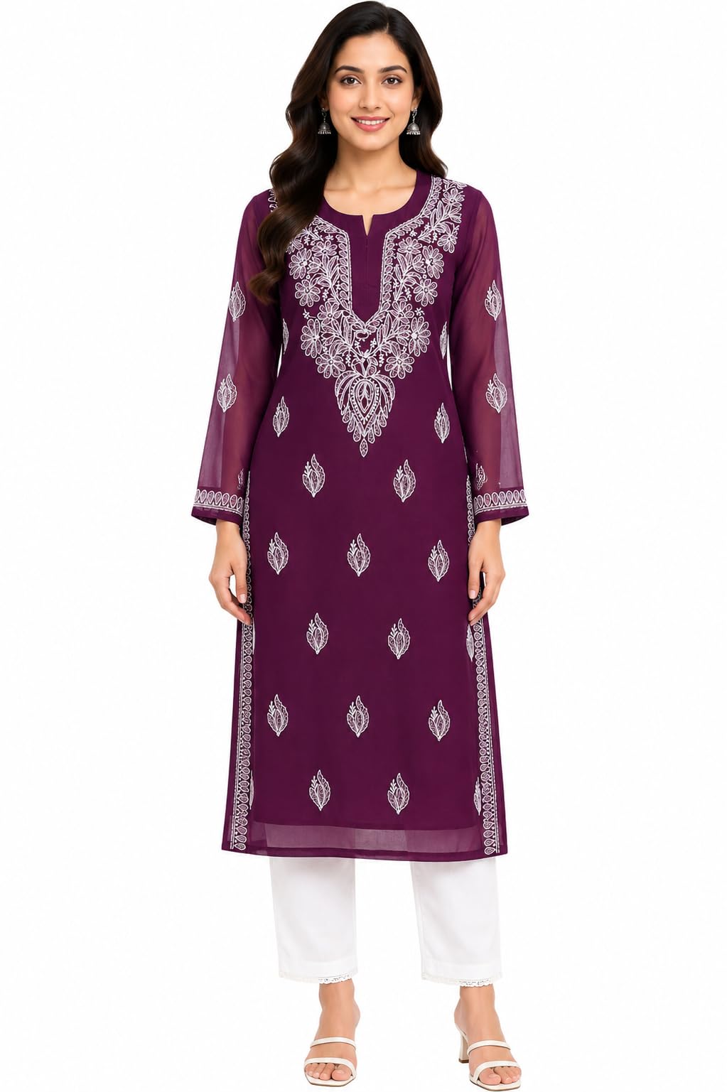 Lucknowi Libas Women's Georgette Chikankari Kurti with Hand Embroidery | Sizes 36-44-picture-36