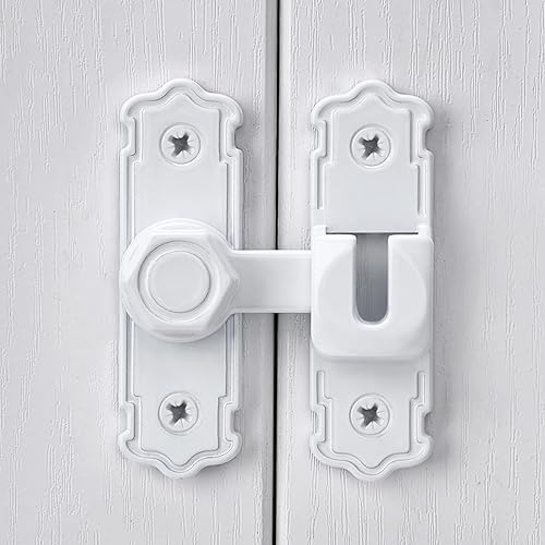 Miniatura 5 de Paquete de 2 cierres blancos para puerta de granero, cerradura de puerta de aleación de aluminio de 90180 grados, pestillo de bloqueo de puerta de