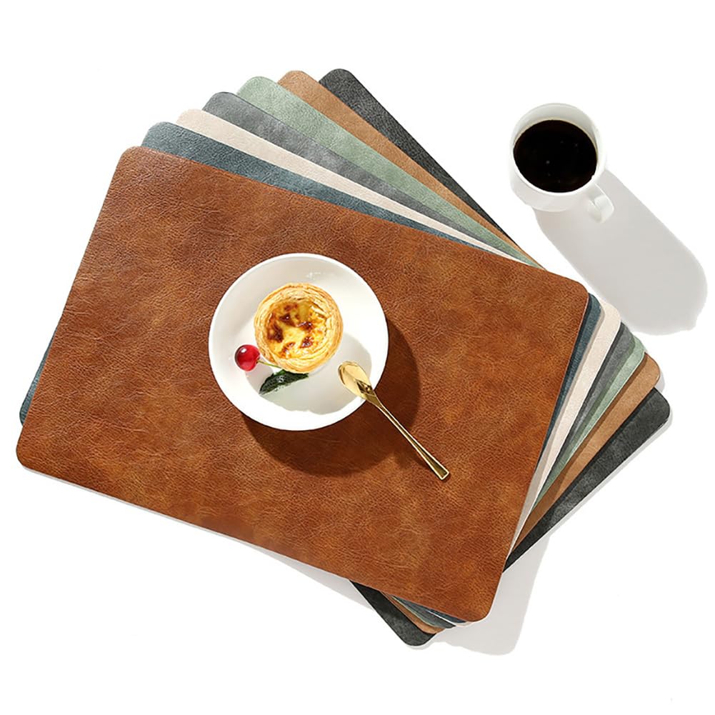 Manteles Individuales De Cuero Grandes|Tapete para Mesa De Centro De Diseño Moderno De Doble Cara|Tapete para Platos Lavable Impermeable para Cocina|43x30Cm(16,9X11,8 Pulgadas),Marrón,8 Piezas