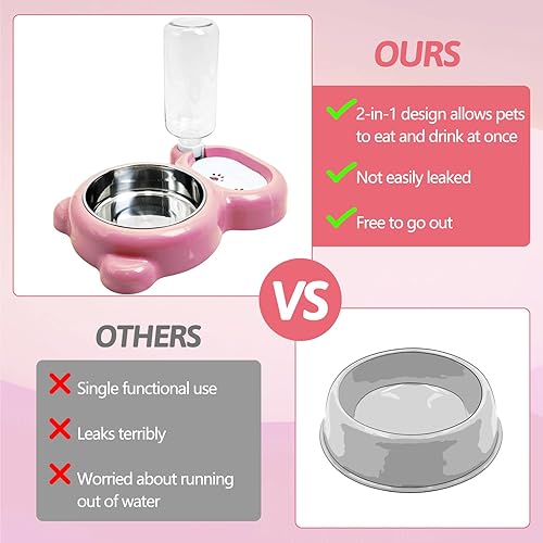 Miniatura 4 de Dispensador de agua automático de conejo, tazón de acero inoxidable desmontable, botella de agua sin derrames, alimentador de alimentos para