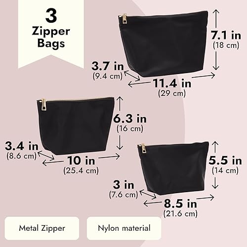 Miniatura 5 de Juego de bolsas de maquillaje negras de 3 piezas para mujer, bolsa organizadora de cosméticos con cremallera de nailon para viajes, artículos de
