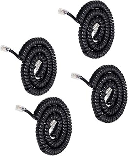 Uvital Telephone Phone Handset Cable Cord, Coiled Length 0.72 to 6 Feet Uncoiled Landline Phone Handset Cable Cord RJ9/RJ10/RJ22 4P4C(Black,4 PCS)