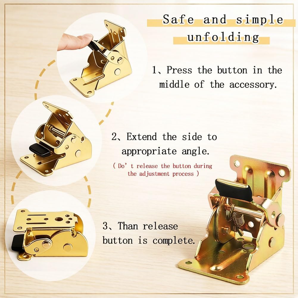 Locking Hinge 4 Pack Self Locking Folding Table Leg Brackets with Screws Heavy Duty Sturdy No Wobble for DIY Furniture Workbench able Legs Furniture (Zinc)