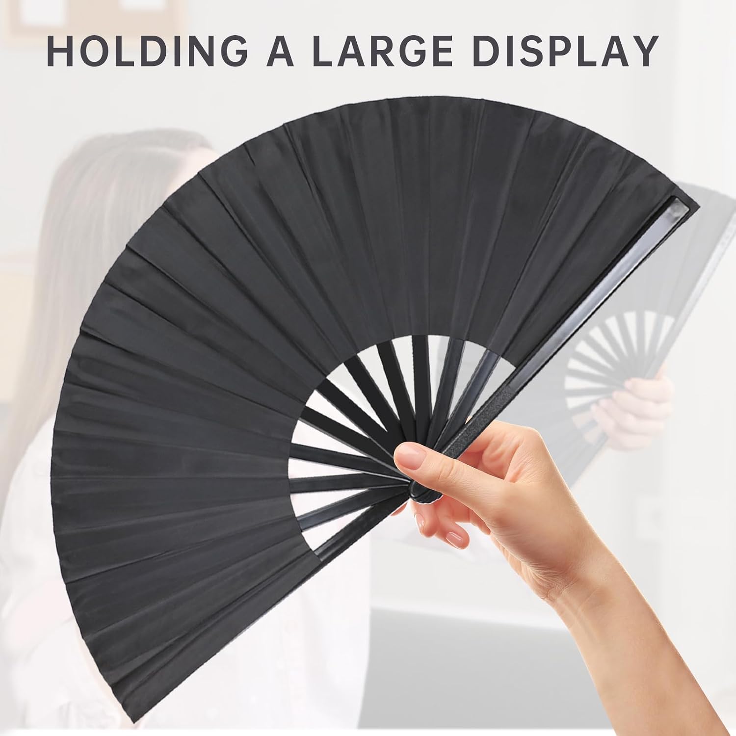 2 Pcs Large Folding Hand Fan 13 Inches Clap Fans for Line Dancing, Nylon-Cloth Vintage Retro Fabric Fans, Rave Fan for Men/Women, Festival, Dance, Party, Gift, Decoration, Craft (Black)