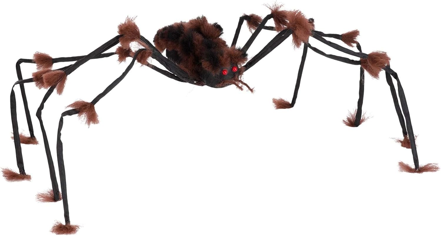 Fun Costumes 20-Inch Large Poseable Hairy Brown Spider Halloween Decoration with Faux Fur & Red Eyes for Spooky Home Display