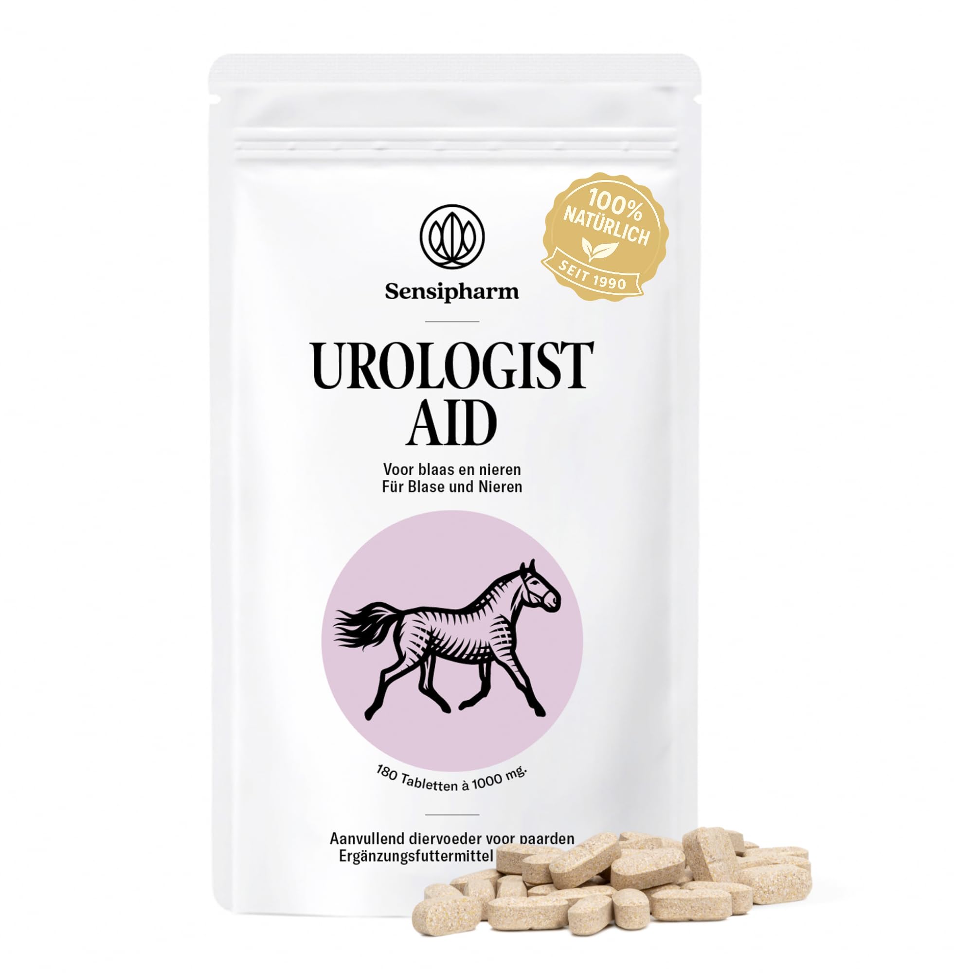 Urologist Aid Pferd – Harnwegshilfe bei Blasenentzündung, Blasensteinen & Nierensteinen – pflanzliches Nahrungsergänzungsmittel zur Unterstützung von Blase & Harnwegen – 180 × 1000 mg – Sensipharm