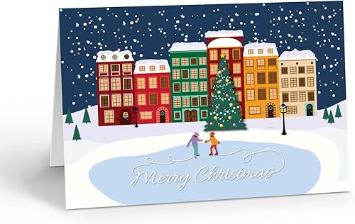 Stonehouse Collection Tarjetas de Feliz Navidad – 12 tarjetas y sobres en caja – Ciudad tradicional – Ciudad – Hecho en Estados Unidos