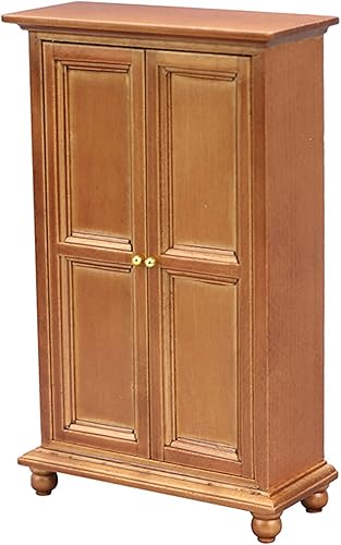 Miniatura 5 de Armario de madera en miniatura Retro Mano de obra meticulosa Minimalista Casa de muñecas Armario vertical de madera para muñeca 112 Ébano