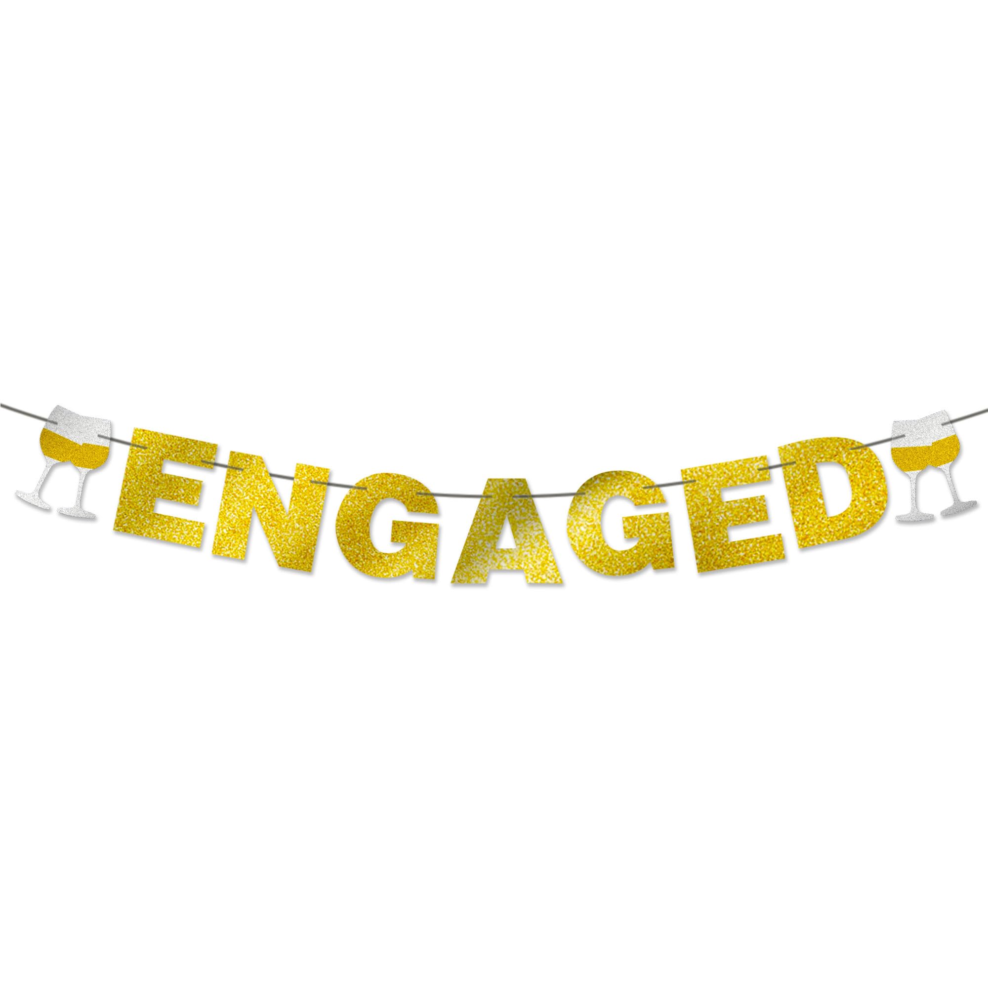Engagement Party Decorations, Gold Glitter Engaged Banner, Outdoor Decorations Wedding Garland, Sparkled Engagement Party Sign, Happy Engagement Party Decor, Just Engaged Decorations