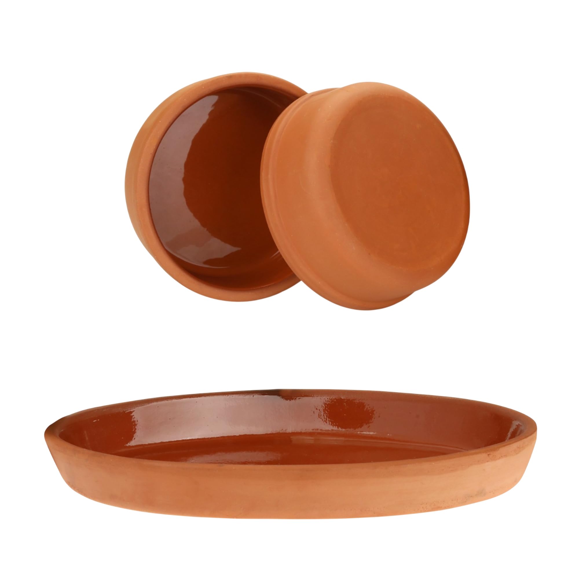 Areste Juego de cocina de terracota, ollas de arcilla mexicana antiadherentes, aptas para horno y lavavajillas, marrón, 1 pulgada