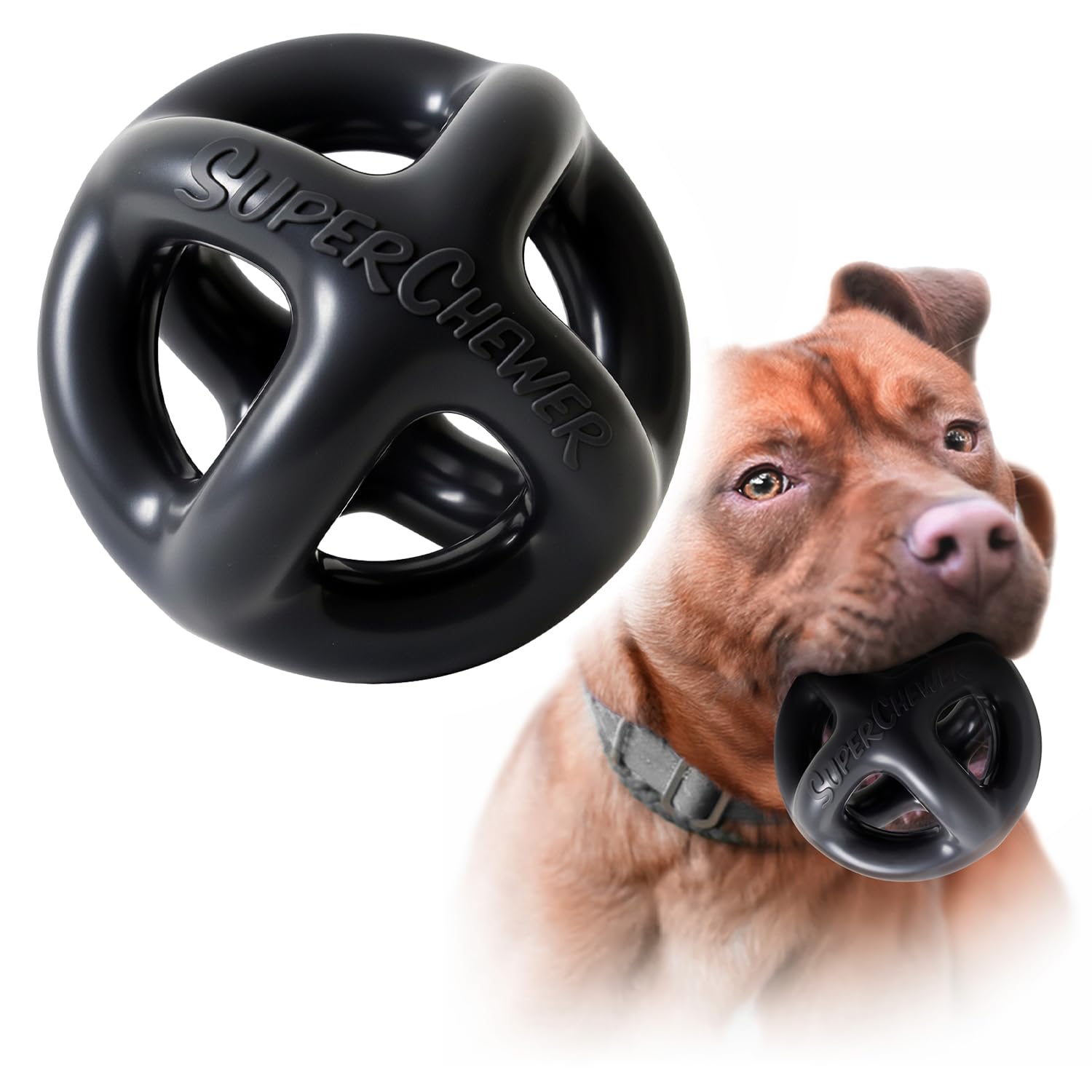 Tuff Pupper SuperChewer Extremely Tough Cage Ball for Dogs | 2X Tennis Ball Size | Natural Rubber | Tough Toy for Aggressive Chewers | Heavy Duty for