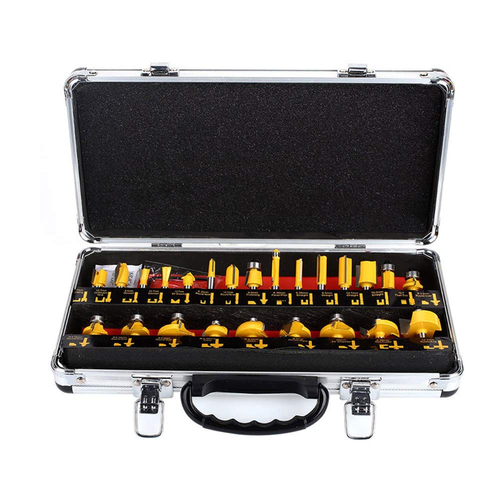 Juego de brocas de carburo de tungsteno con vástago de 1/4 pulgadas, 24 piezas, mango de madera, herramienta de corte para grabado, corte de carpintería