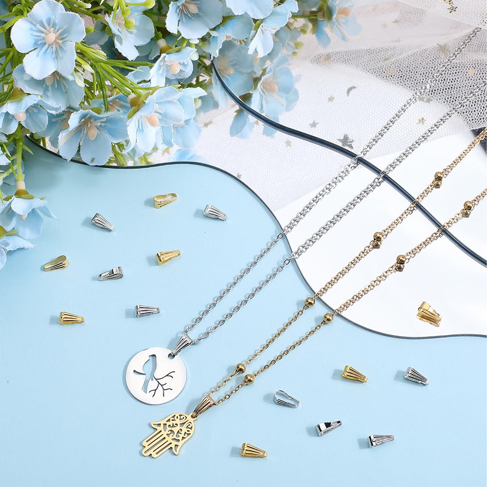 SOFPLATE 1 Box 600Pcs Gold Snap Bails Silver jewellery Pinch Bail Bulk Brass Metal Hook Claw Clasp Pendant Charms Chain Links Connector Clasps for Necklace jewellery Making Bracelets Earrings DIY - Image 4