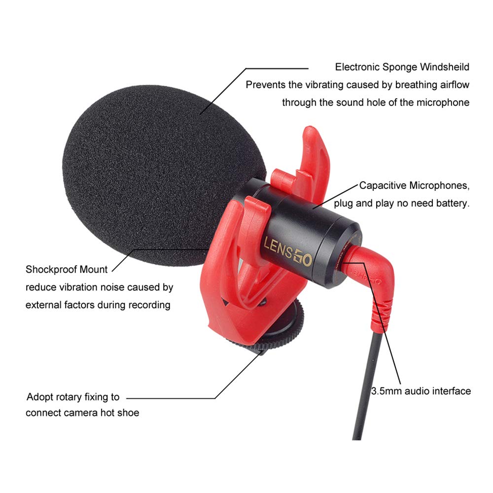 Docooler LENSGO LYM-DMM1 Micrófono de Condensador direccional cardioide Micrófono de Video Universal con Parabrisas de Esponja a Prueba de Golpes para Canon Nikon Sony DSLR/ILDC Grabadores de Video