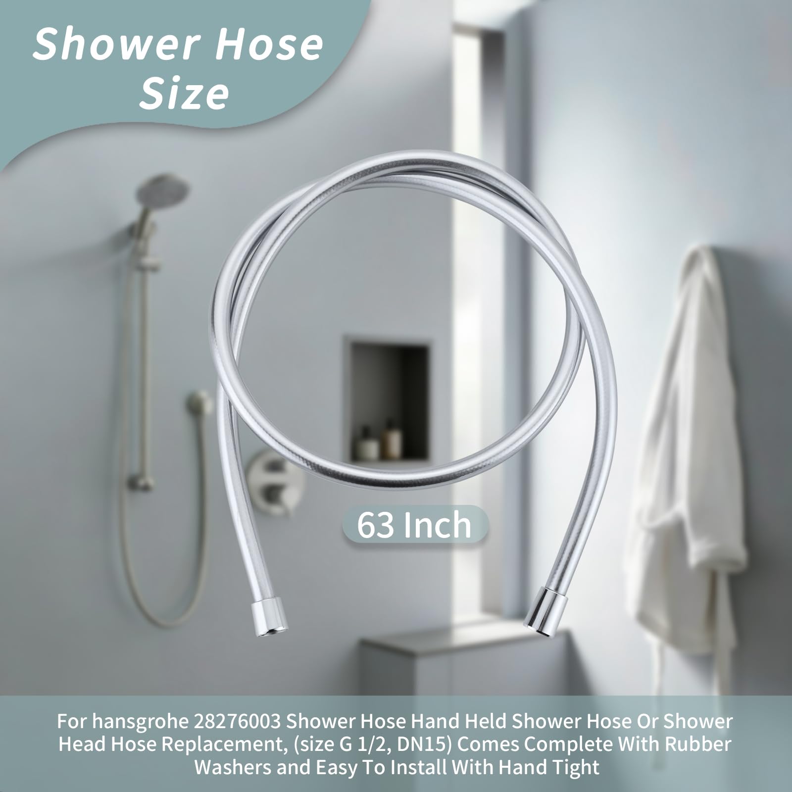 Tubo doccia per hansgrohe 28276003 Parti di ricambio per soffione doccia a mano Techniflex, facile da installare, 2,5 cm, cromato coordinato, 160 cm