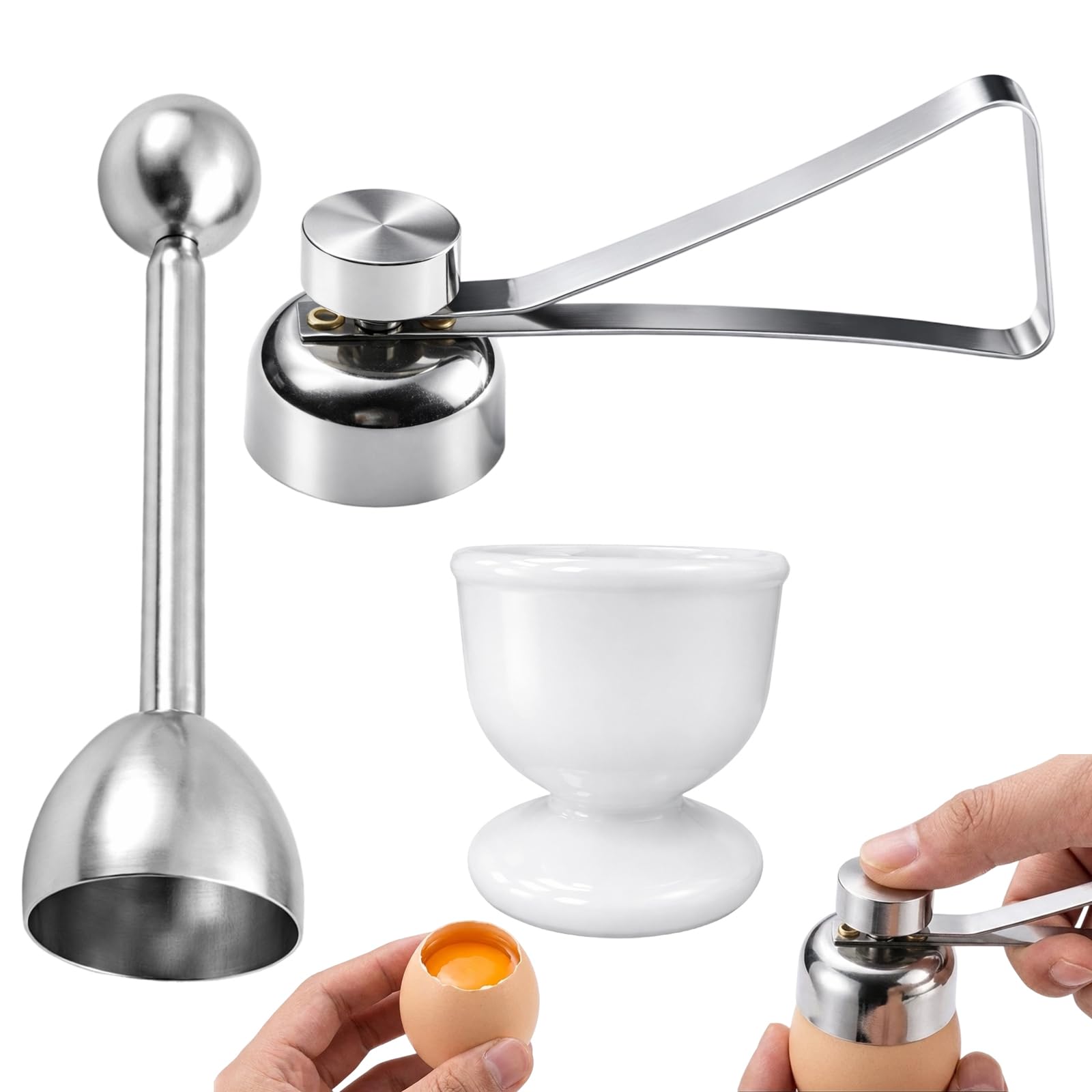 Boiled Egg Cutter, Egg Topper Cutter for Boiled Eggs, Soft Boiled Egg Topper Cutter, Egg Cracker, 3-Piece Egg Shell Remover Set