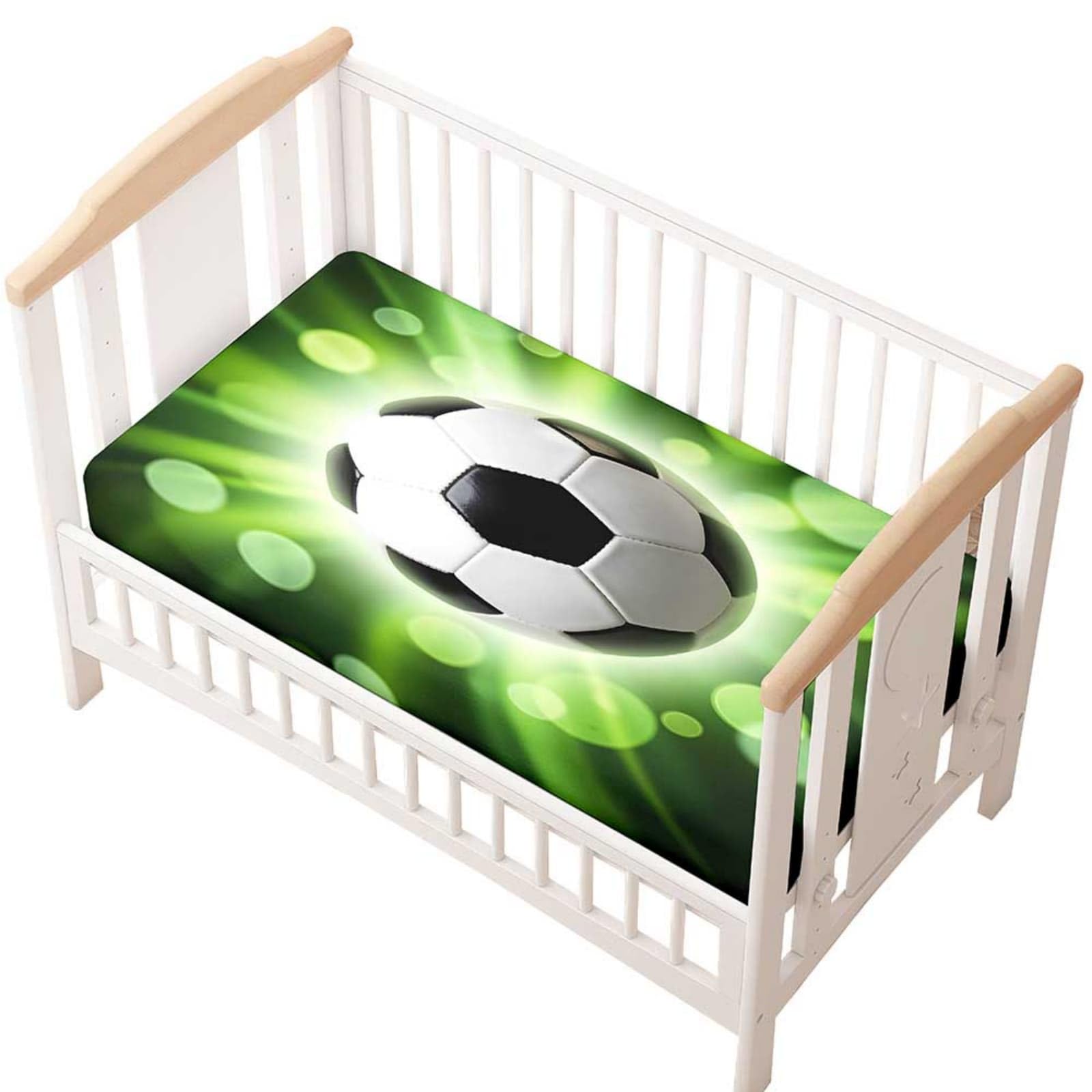 Odot Cot Bed Fitted Sheet, Moses Basket Fitted Sheet 3D Football Pattern Soft Microfibre Crib Bedsheets Bassinet Bedsheet Mattress Protector for Kids Boy Girl (Green,75x30cm)