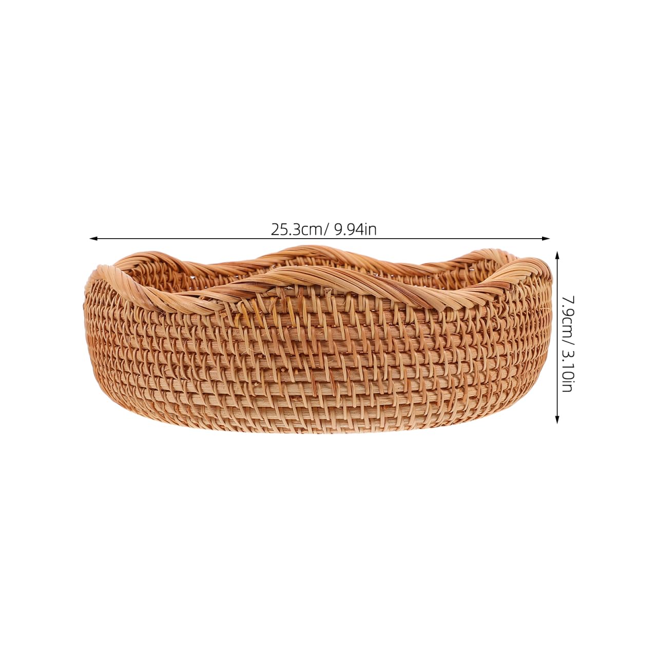 Cesta de pan de ratán trenzado redonda 9,96 x 9,96 x 3,11 pulgadas, bandeja de pan para pan, aperitivos y frutas, pequeña cesta de almacenamiento para mostrador de cocina y servir