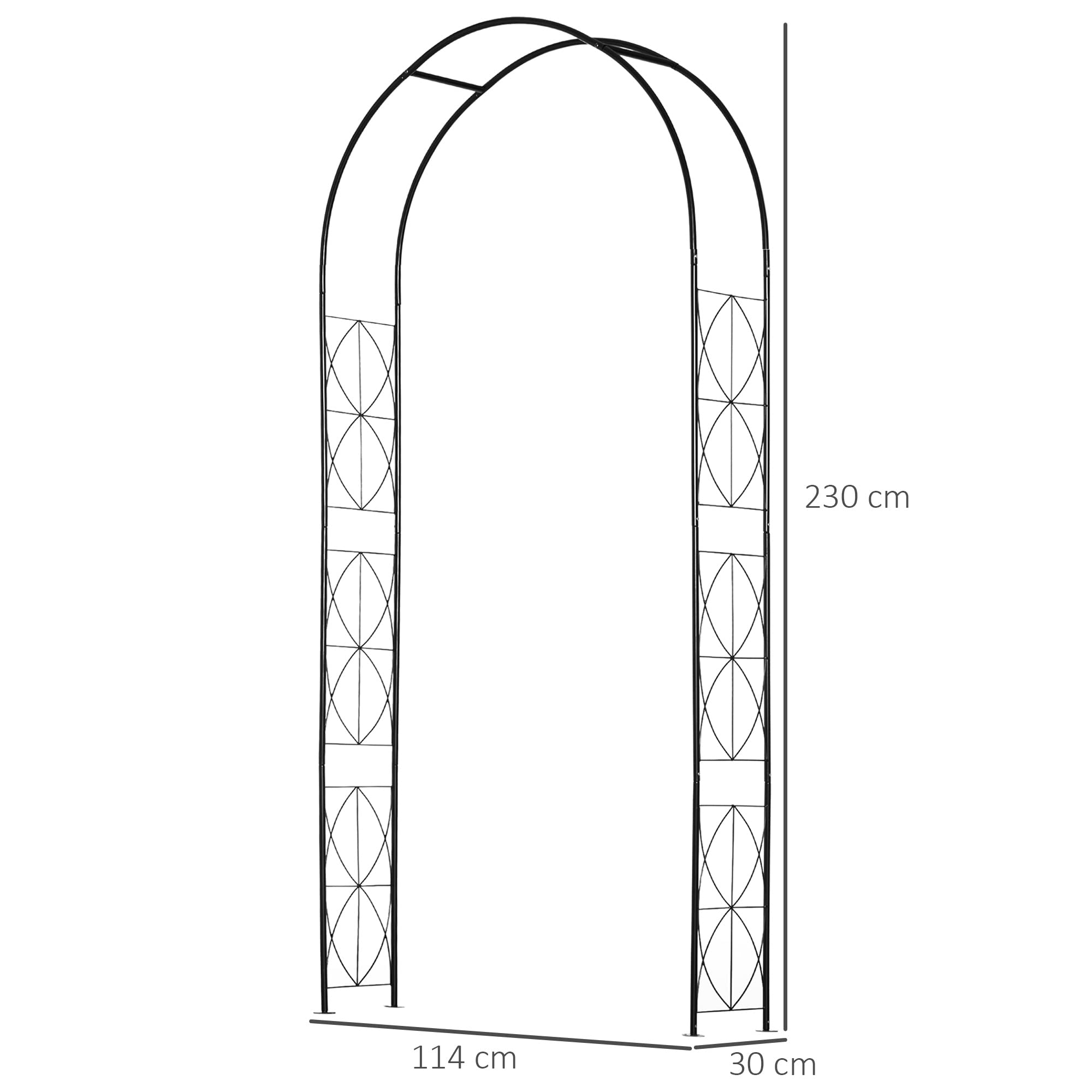 Outsunny Arche de Jardin Arche à rosiers Treillis tuteur Plantes grimpantes - Style Fer forgé dim. 114L x 30l x 230H cm métal époxy Noir